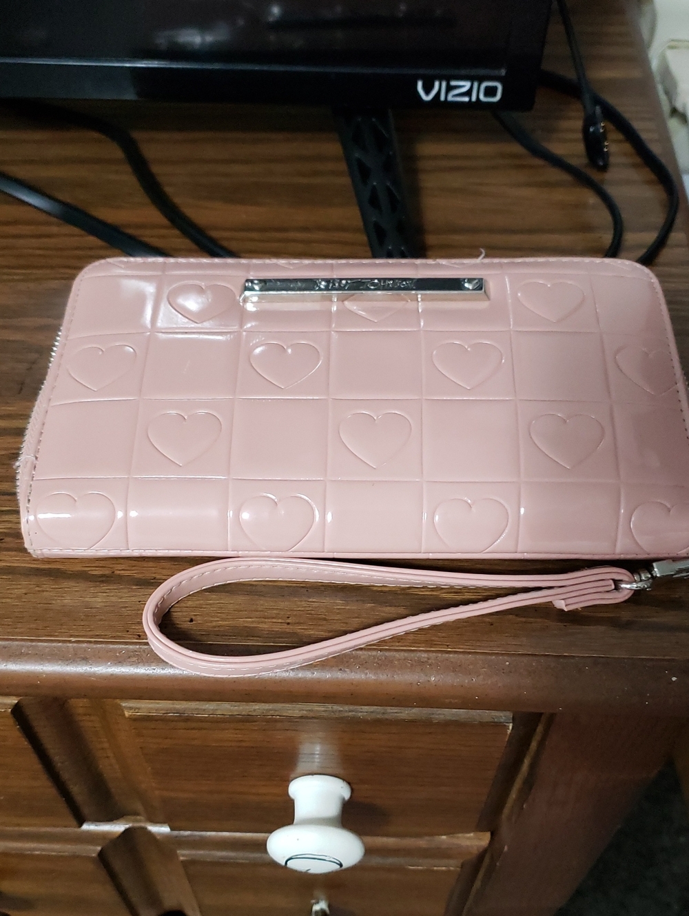 Betsey Johnson Pink Heart-Embossed Wristlet Clutch